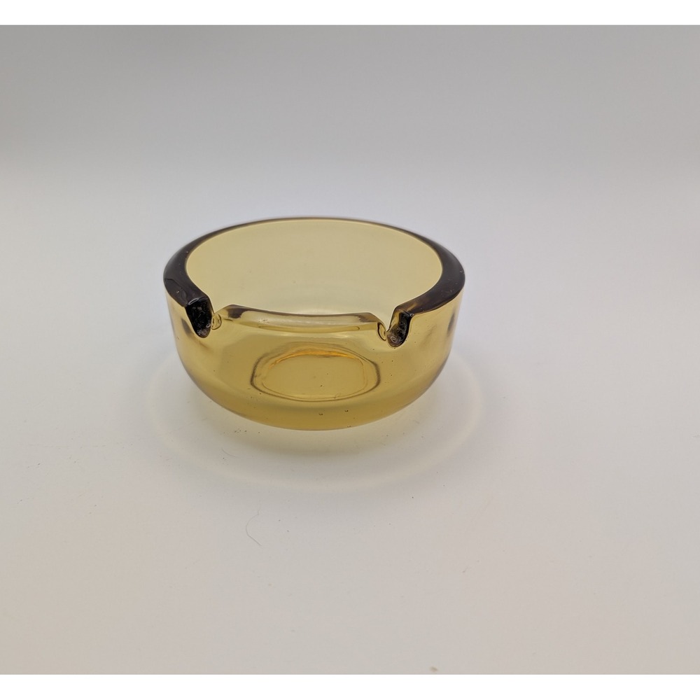 Vintage Round Amber Ashtray 2‎ Slots 50s 60s Mid-Century 3.75" Retro Cigarette
